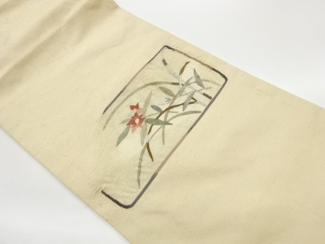 JAPANESE HIRAKI NAGOYA OBI / TSUMUGI / WOVEN FLORAL PLANTS